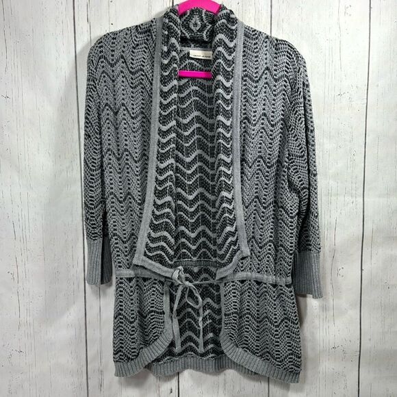 Dkny Sweaters - DKNY Jeans Gray Chevron Knit Belted Cardigan Cozy Minimalist Soft Grunge
